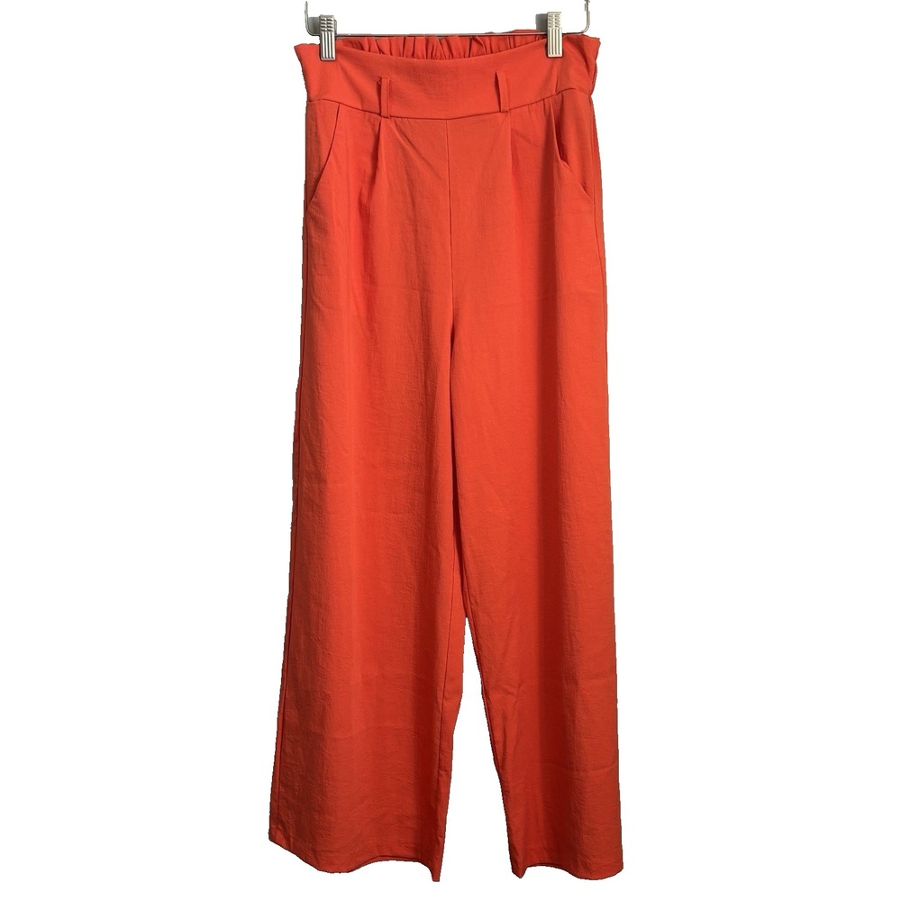Ecowish Womens‎ Pull-On Wide Leg Cropped Pants MEDIUM Orange Boho Crepe Stretch